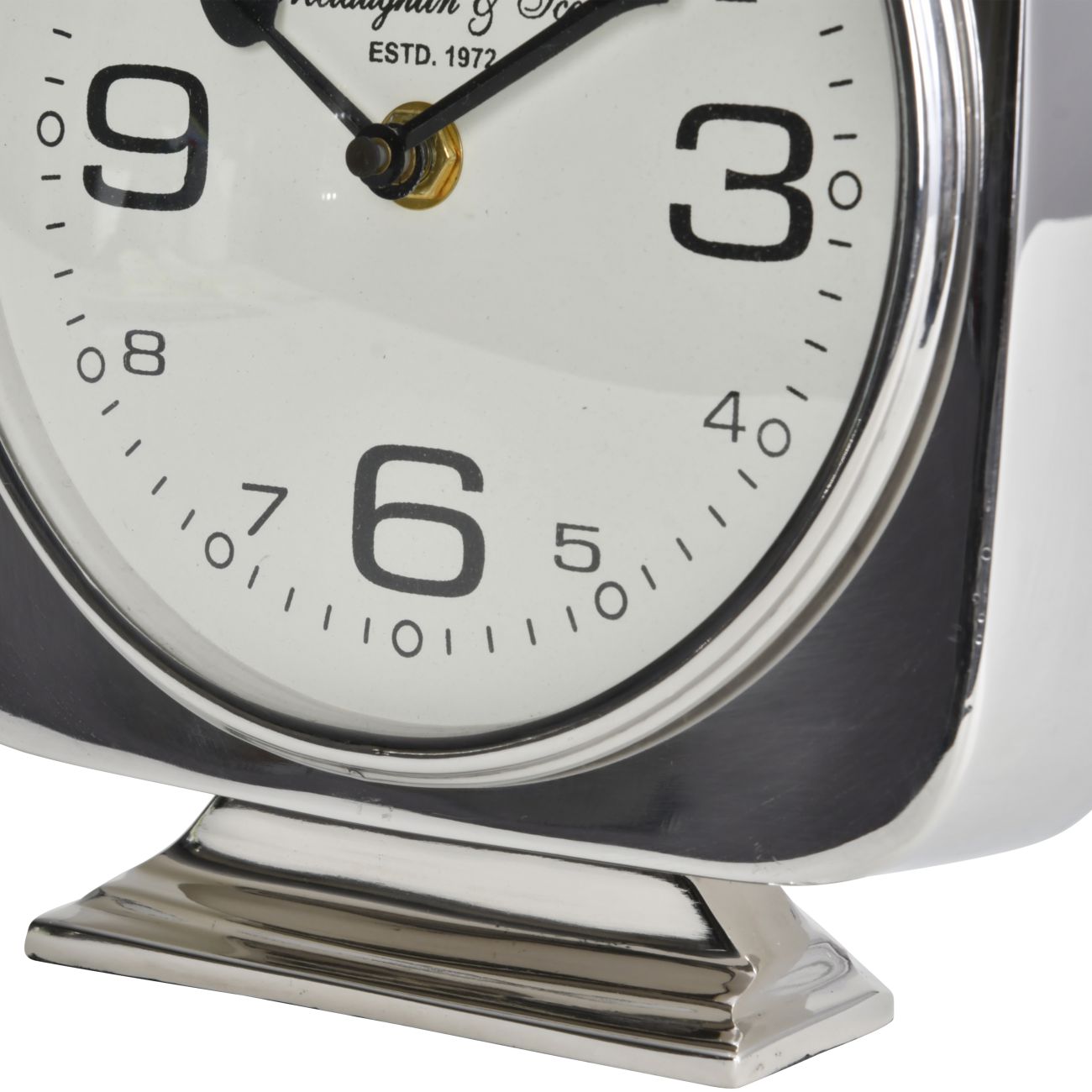 Vickery Silver Nickel Square Mantel Clock on Stand
